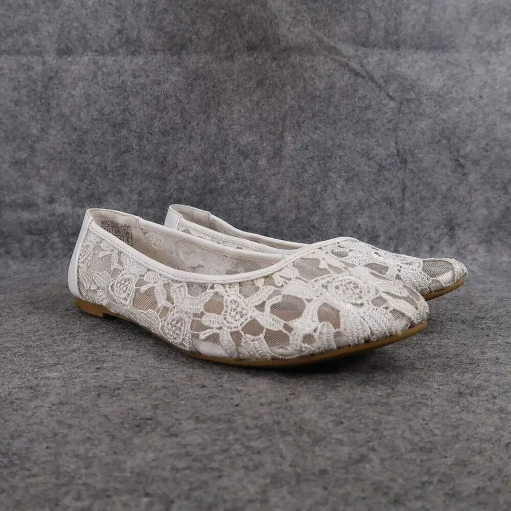 GreatonU Shoes Womens 7.5 Ballet Flat Slip On Lace Crochet White Classic Fashion